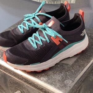 The North Face Women’s Black Trail Running Shoes with Teal and Coral Accents